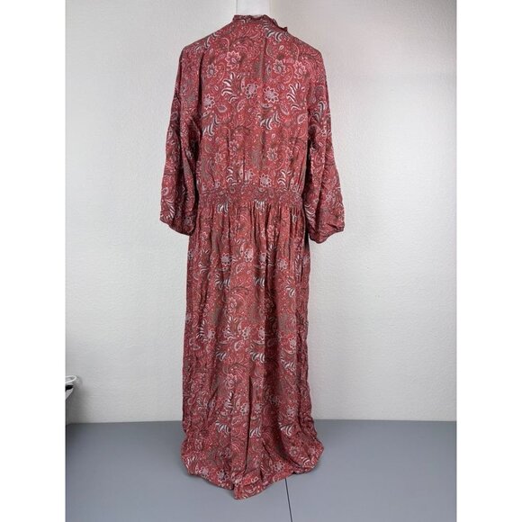 J. Jill women's XL burnt orange paisley tiered 3/4 sleeve prairie maxi dress - Picture 6 of 11